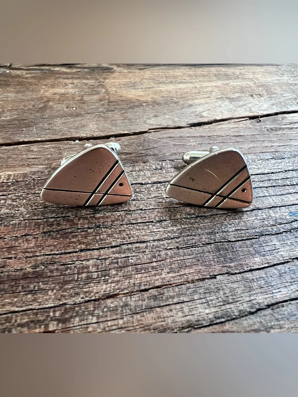 Geometric Silver-Tone Triangle Cuff links
